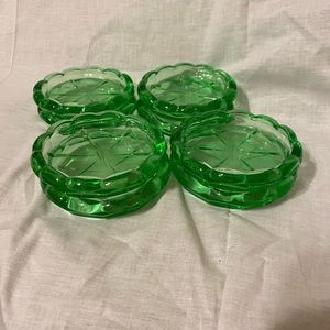Vintage 30’ Green Depression Glass Coaster set